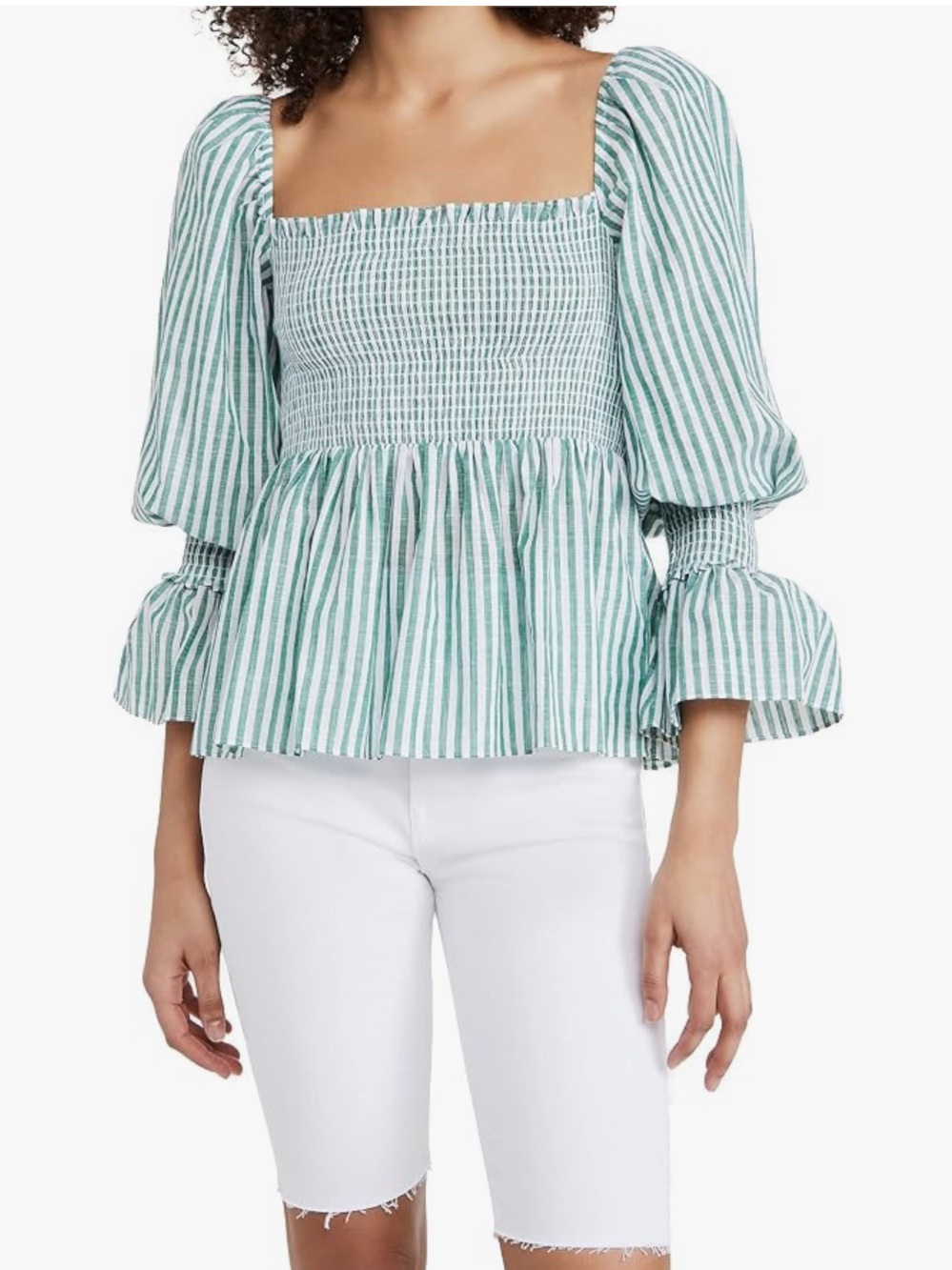 Cinq a Cept Adly Striped Smocked Blouse Top